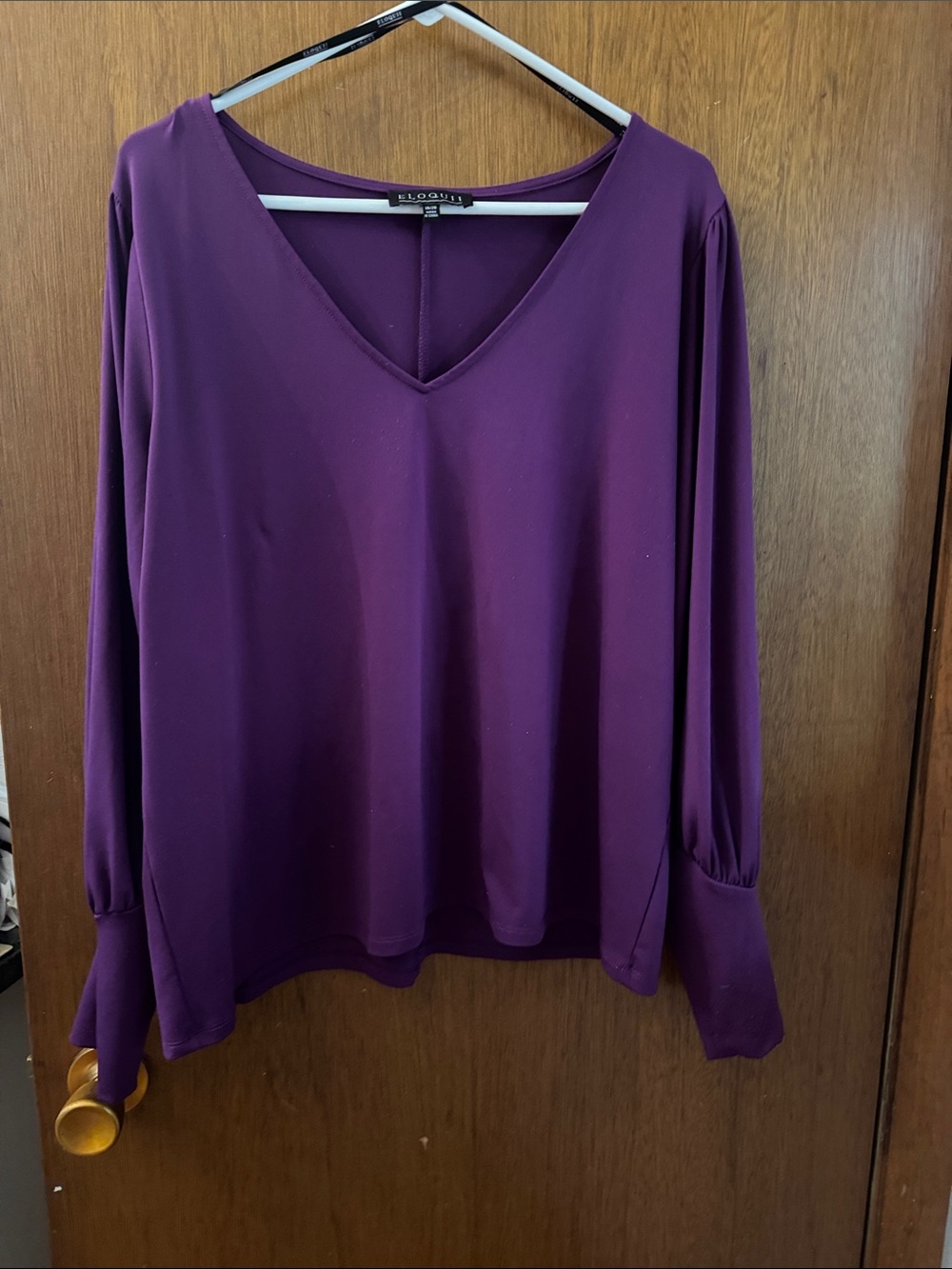 Eloquii Deep Purple V-Neck Long Sleeve Top